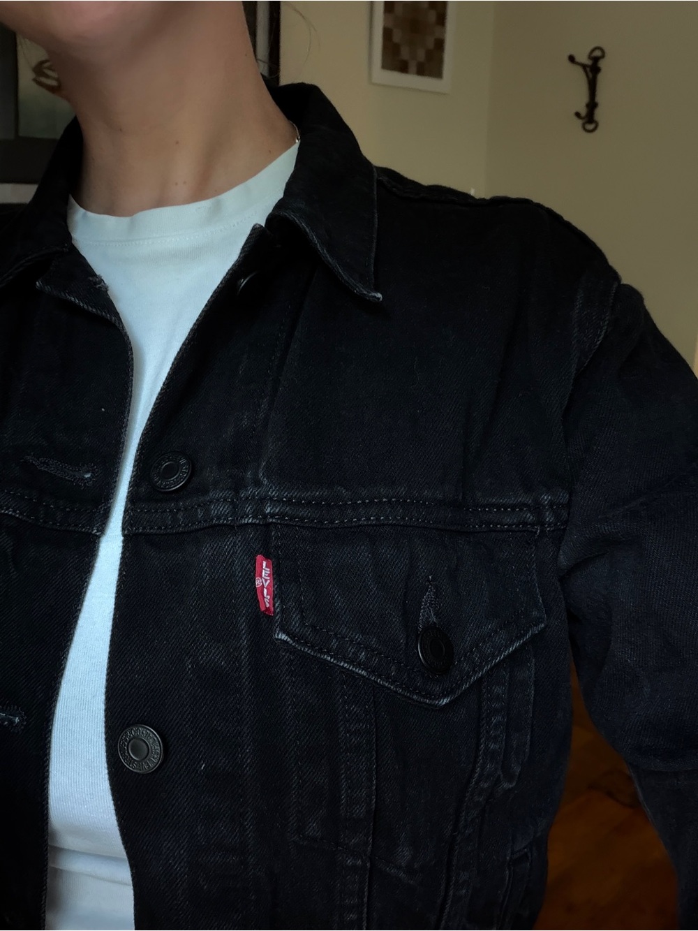 Levi's Black Denim Trucker Jacket with Red Tab - Men's